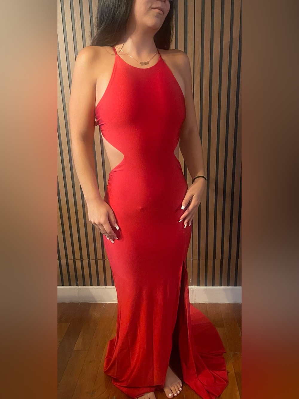 Atria Clothing Red Cutout Halter Formal Dress